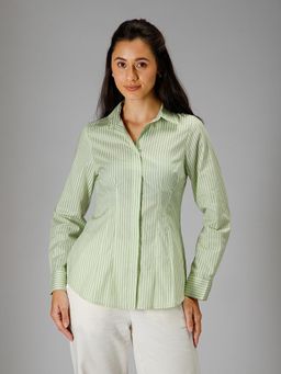 B77 - Cali Striped Cotton Shirt with Box Pleats