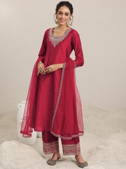 Libas - Maroon Chanderi Silk Woven Design Kurta Sets for Women