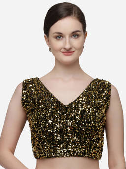 Amrutam Fab - Womens Sequences Gold Velvet Stiched Blouse With V Neck