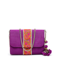 Praccessorii - Purple Embroidered Flapover Clutch