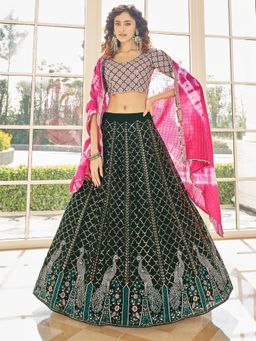 Odette - Festive Designer Green Semi Stitched Lehenga With Unstitched Blouse (Set of 3)