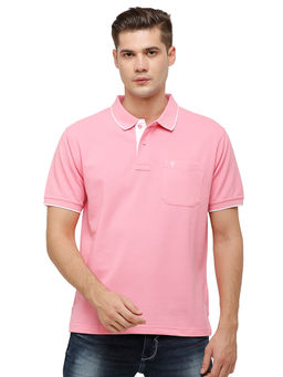 Classic Polo - Men Cotton Solid Half Sleeve Regular Fit Polo Neck Pink Color T-Shirt