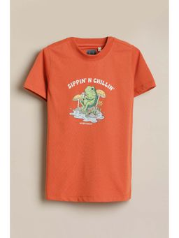 Allen Solly - Orange Graphic Print Crew Neck T-Shirt
