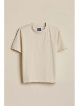 Allen Solly - Beige Solid Crew Neck T-Shirt
