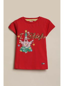 Allen Solly - Red Embellished Sequined Casual T-Shirt