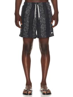 Bather - Fiesta Men's Printed Drawstring Swim Trunks Black