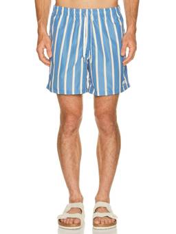 Bather - Fine Stripe Men's Drawstring Mesh Lined Swim Trunks Blue