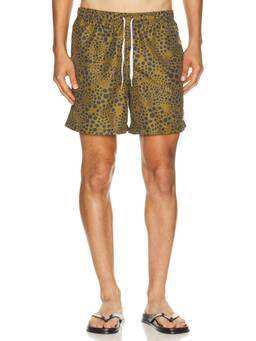 Bather - Speckle Men's Drawstring Elastic Waist Swim Trunks Olive