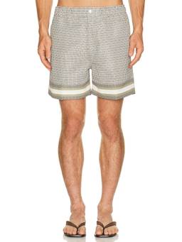 CHE - Border Printed Men's Recycled Polyester Swim Shorts Beige