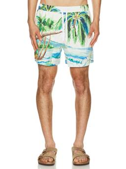 Duvin Design - Postcard Men's Drawstring 3-Pocket Swim Shorts Multi-Color