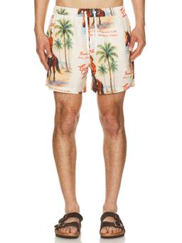 Duvin Design - Beach Ranch Men's Drawstring Mesh-Lined Swim Shorts Multi-Color