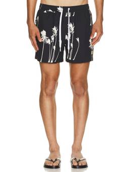 Duvin Design - Palm Print Men's Drawstring Swimwear Black