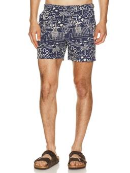 Marine Layer - Tailored 5 Men's Ripstop Printed Swim Trunks Navy Blue