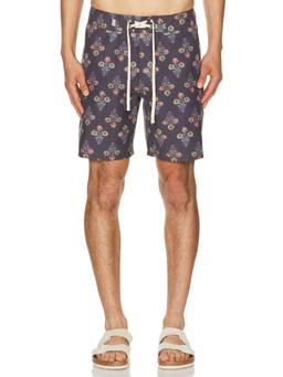 Rhythm - Bouquet Men's Floral Print Drawstring Swim Trunks Navy Blue