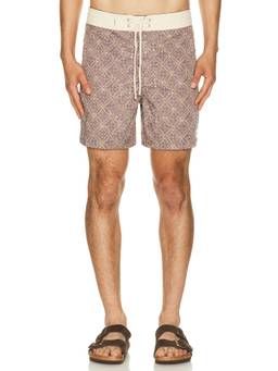 Rhythm - Java Men's Drawstring Printed Swim Trunks Brown