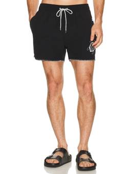 Vintage Summer - Embroidered Shortie Volley Men's Drawstring Swimwear Black
