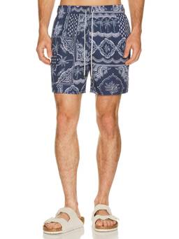 Vintage Summer - 4 Way Stretch Men's Drawstring Mesh Lined Swim Trunks Navy Blue