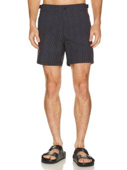 Vintage Summer - Micro Seersucker Men's Striped Polyester Trunks Navy Blue