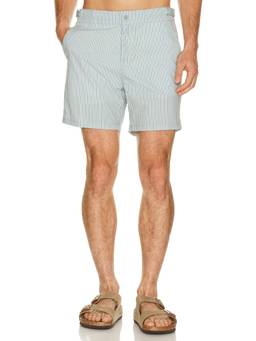 Vintage Summer - Micro Seersucker Men's Striped Polyester Swim Trunks Blue