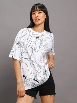 Bewakoof - Womens White All Over Printed Oversized Plus Size T-shirt