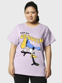 Bewakoof - X Official Looney Tunes Merchandise Womens Purple Graphic Plus Size Boyfriend T-shirt