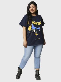 Bewakoof - X Official Looney Tunes Merchandise Navy Blue Graphic Plus Size Boyfriend T-shirt