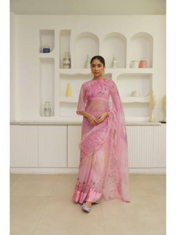 KAVANA - Lekha Organza Floral Printed Saree with Unstitched Blouse