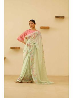 KAVANA - Kaveri Linen Floral Printed Saree with Unstitched Blouse