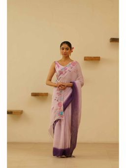 KAVANA - Yani Linen Floral Embroidered Saree with Unstitched Blouse