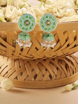 Zaveri Pearls - Pastel Green Enamel Ethnic Style Jhumki Earrings