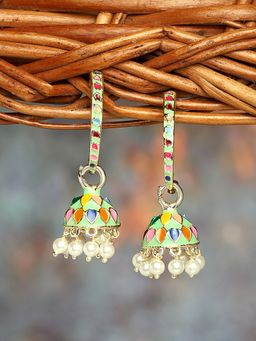Zaveri Pearls - Multi Color Enamel Ethnic Style Jhumki Earrings