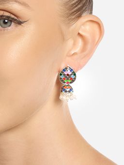 Zaveri Pearls - Multi Color Enamel Ethnic Style Jhumki Earrings