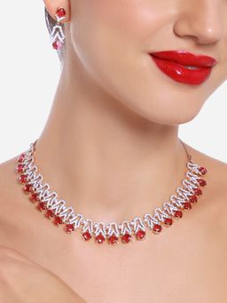 Zaveri Pearls - Rani Pink CZ Designer Brass Contemporary Necklace & Earrings