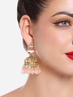 Zaveri Pearls - Multi Color Enamel Lotus Kundan Ethnic Jhumki Earrings