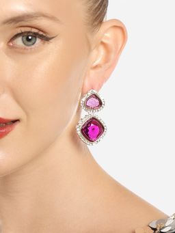 Zaveri Pearls - Purple Stone & Dazzling Austrian Diamond Drop Earrings