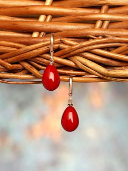 Zaveri Pearls - Red Teardrop Contemporary Brass Rose Gold Plated Drop Earrings