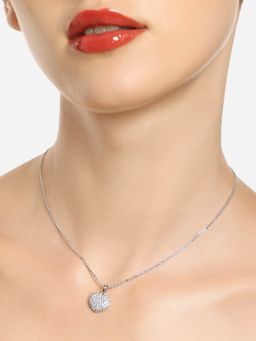 Zaveri Pearls - Silver Heart Shape Cubic Zirconia Embellished Pendant & Chain Necklace