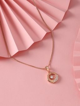 Zaveri Pearls - Rose Gold Cubic Zirconia Embellished Pendant & Chain Necklace