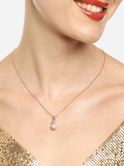 Zaveri Pearls - Rose Gold Cubic Zirconia Embellished Pendant & Chain Necklace