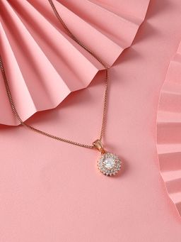 Zaveri Pearls - Rose Gold Cubic Zirconia Embellished Pendant & Chain Necklace