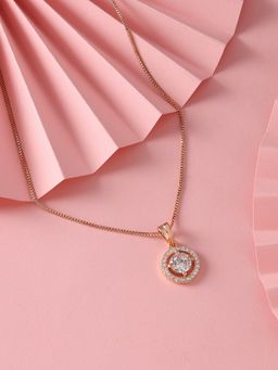 Zaveri Pearls - Rose Gold Cubic Zirconia Embellished Pendant & Chain Necklace