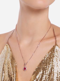 Zaveri Pearls - Pink Rose Gold Cubic Zirconia Pearl Embellished Pendant Chain Necklace
