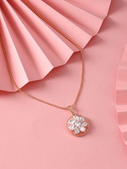 Zaveri Pearls - Rose Gold Cubic Zirconia Embellished Pendant & Chain Necklace