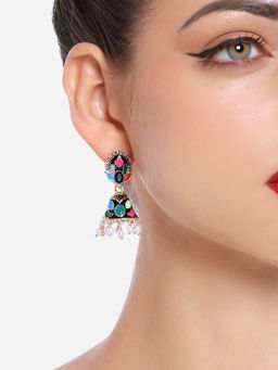 Zaveri Pearls - Multi Color Enamel Stones & Beads Traditional Jhumki Earrings