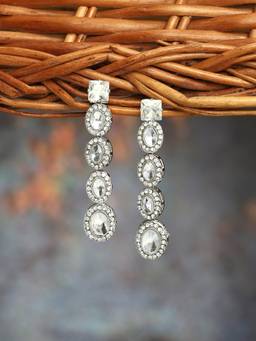 Zaveri Pearls - Silver Tone Stones Contemporary Style Drop Earrings