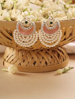 Zaveri Pearls - Pink & Green Austrian Diamonds & Pearls Drop Earrings