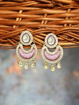 Zaveri Pearls - Purple Austrian Diamonds & Kundan Drop Earrings