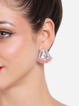 Zaveri Pearls - Pink Crystal & Artificial Stones Ethnic Drop Earrings