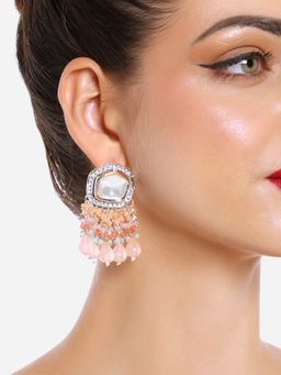 Zaveri Pearls - Pink & Green Crystal Artificial Stones Ethnic Dangle Earrings