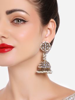 Zaveri Pearls - Gold Tone Kundan Beaded Traditional Jhumka Drop Earrings